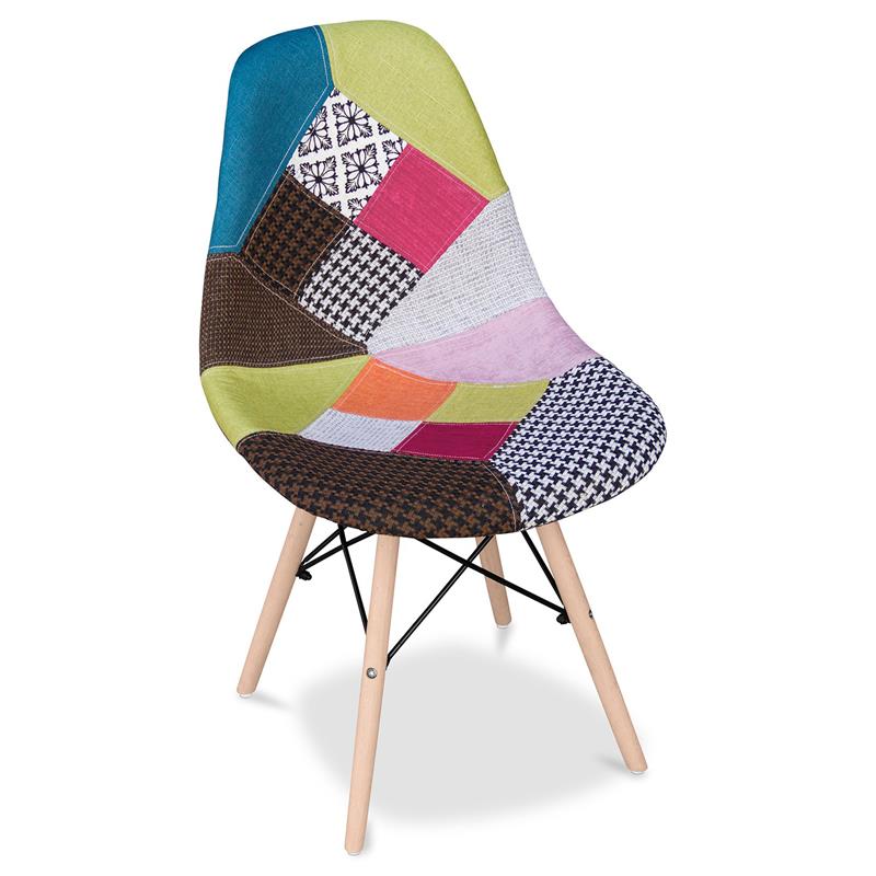 Maklaine 17.5 inches Cotton and Wood Dining Chair in Multi-Color
