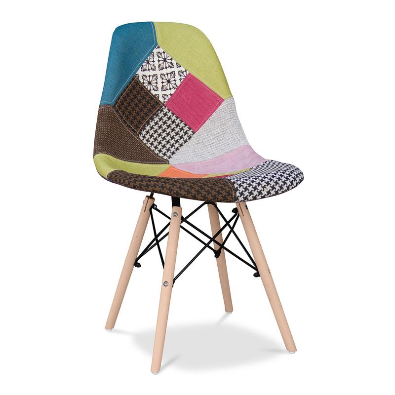Maklaine 17.5 inches Cotton and Wood Dining Chair in Multi-Color