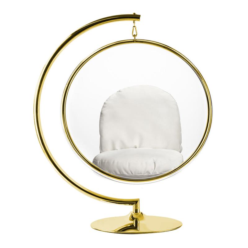 Maklaine 42 inches Vinyl and Steel Hanging Bubble Chair with Stand in Gold