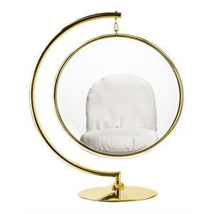 Maklaine 42 inches Vinyl and Steel Hanging Bubble Chair with Stand in Gold