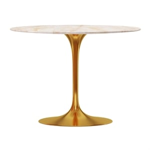 Maklaine 40 inches Round Artifical Onyx Marble and Metal Dining Table in Gold