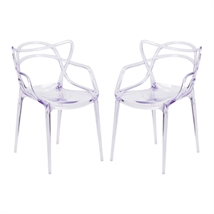 Maklaine 18 inches Mid-Century Plastic Dining Chairs in Clear (Set of 2)