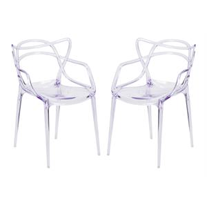 maklaine 18 inches mid-century plastic dining chairs in clear (set of 2)