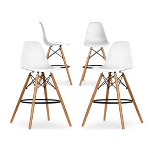 Maklaine 28 inches Plastic and Wood Counter Stools in White (Set of 4)