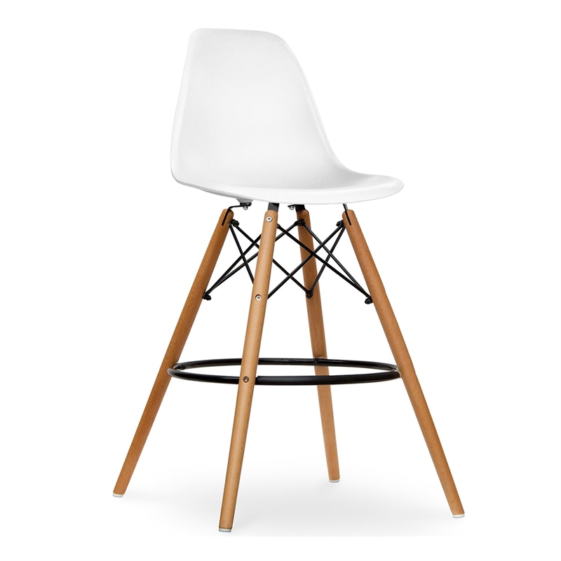 Maklaine 28 inches Plastic and Wood Counter Stools in White (Set of 4)