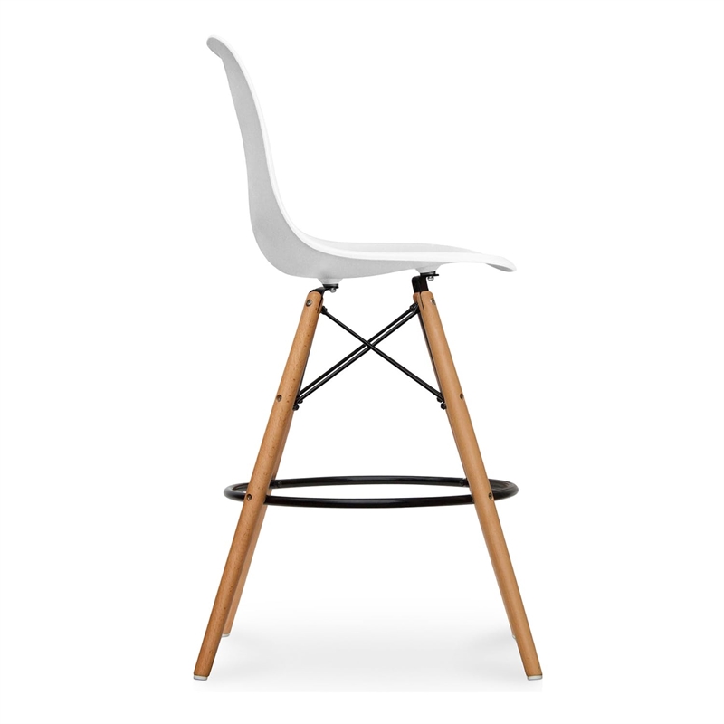 Maklaine 28 inches Plastic and Wood Counter Stools in White (Set of 4)