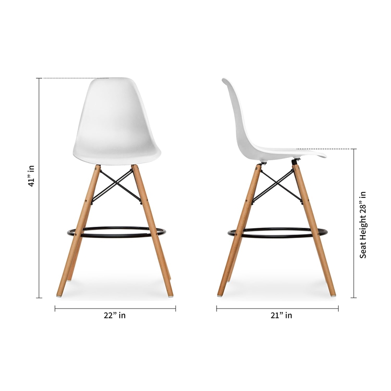 Maklaine 28 inches Plastic and Wood Counter Stools in White (Set of 4)
