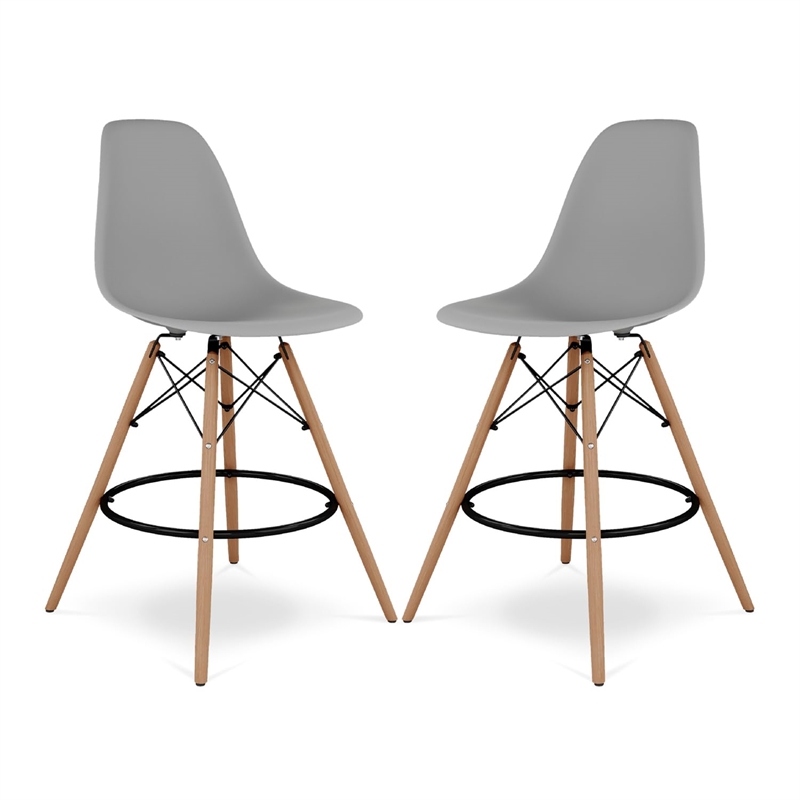 Maklaine 28 inches Plastic and Wood Counter Stools in Gray (Set of 2)