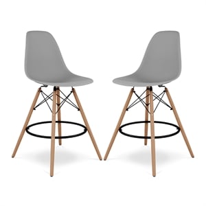 Maklaine 28 inches Plastic and Wood Counter Stools in Gray (Set of 2)