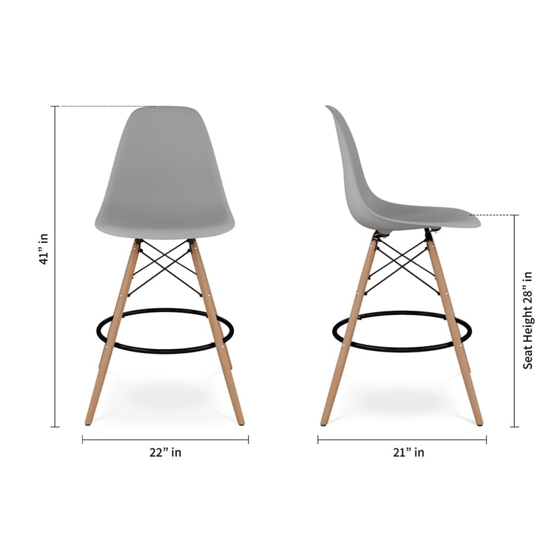 Maklaine 28 inches Plastic and Wood Counter Stools in Gray (Set of 2)