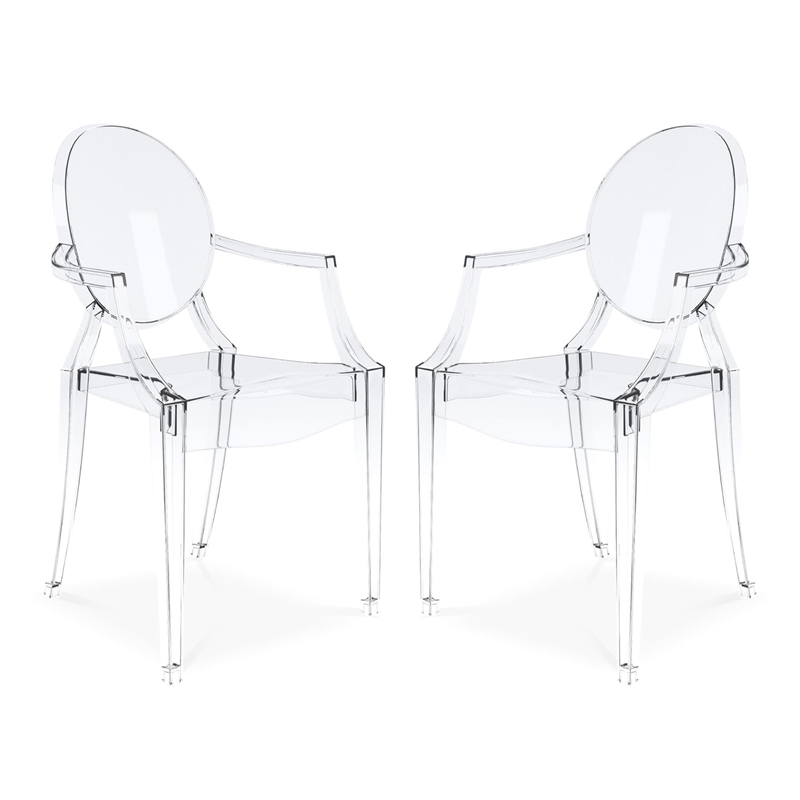 Maklaine 18.5 inches Durable Seat Plastic Crystal Armchair in Clear