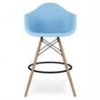 Maklaine 28 inches Plastic Counter Stool with Arms in Blue Finish