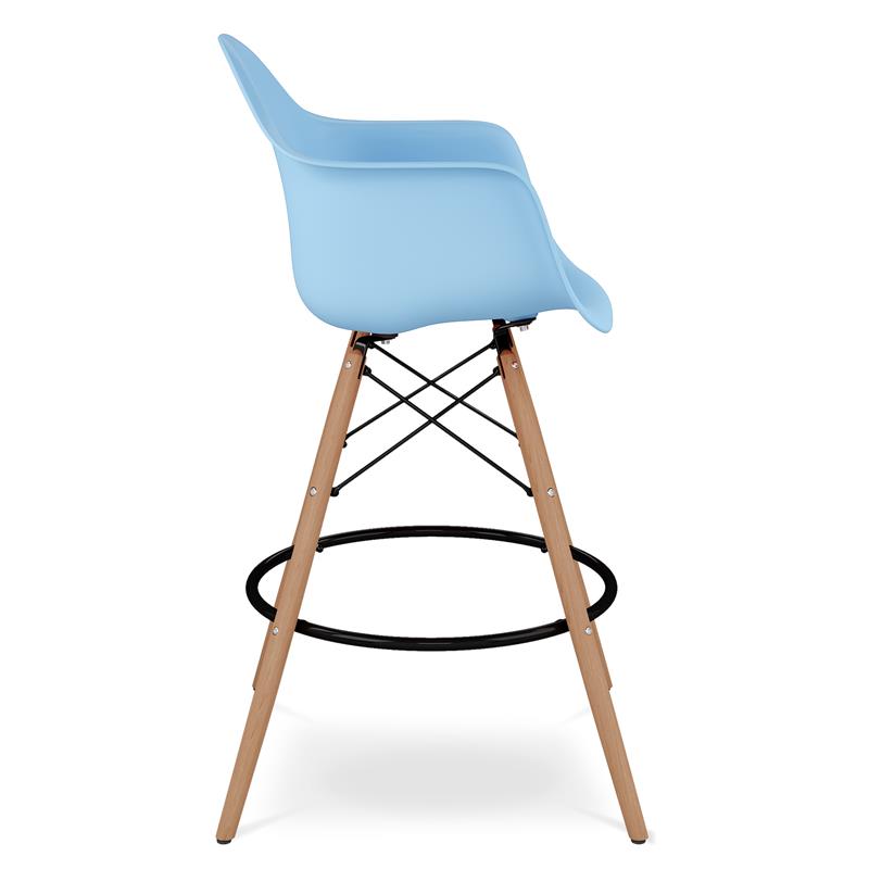 Maklaine 28 inches Plastic Counter Stool with Arms in Blue Finish