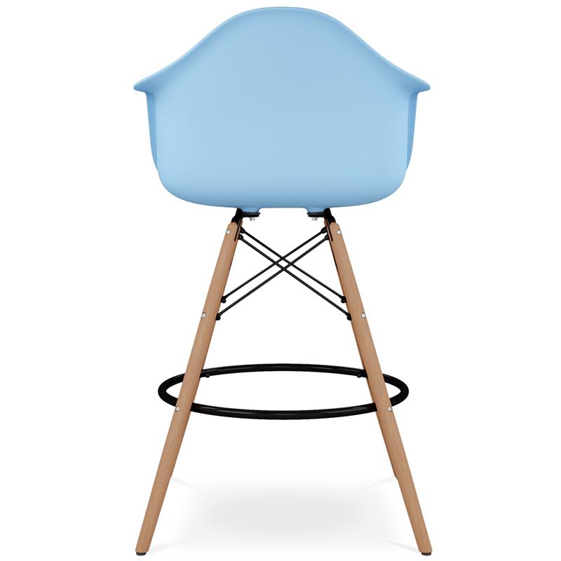 Maklaine 28 inches Plastic Counter Stool with Arms in Blue Finish