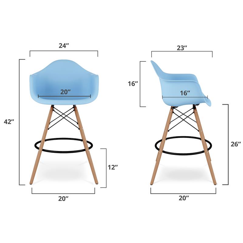 Maklaine 28 inches Plastic Counter Stool with Arms in Blue Finish