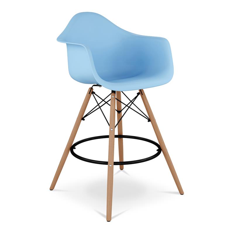 Maklaine 28 inches Plastic Counter Stool with Arms in Blue Finish