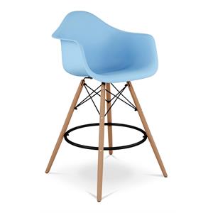 Maklaine 28 inches Plastic Counter Stool with Arms in Blue Finish
