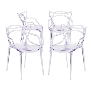 Maklaine 18 inches Mid-Century Plastic Dining Chairs in White (Set of 4)
