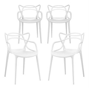 maklaine 18 inches mid-century plastic dining chairs in white (set of 4)
