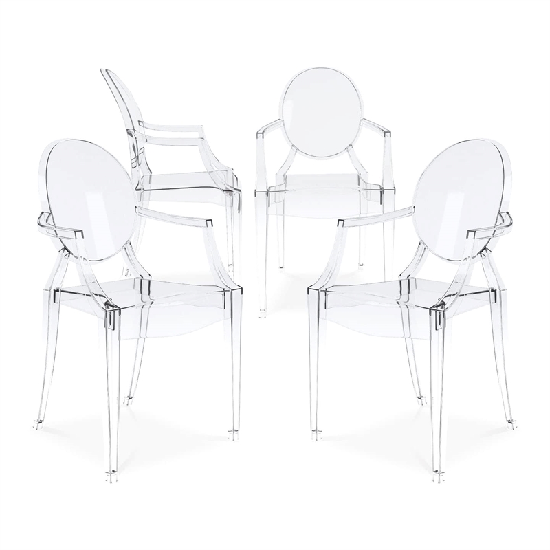 Maklaine 18.5 inches Durable Seat Plastic Crystal Armchairs in Clear (Set of 4)