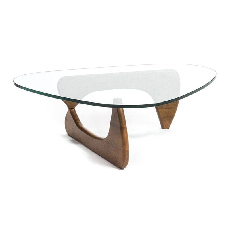 Maklaine 36 inches Mid-Century Glass and Solid Wood Coffee Table in Walnut