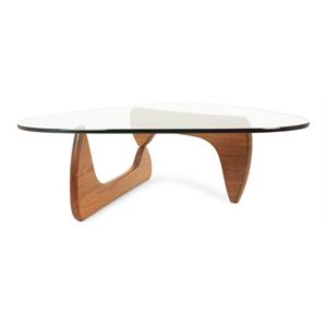 maklaine 36 inches mid-century glass and solid wood coffee table in walnut