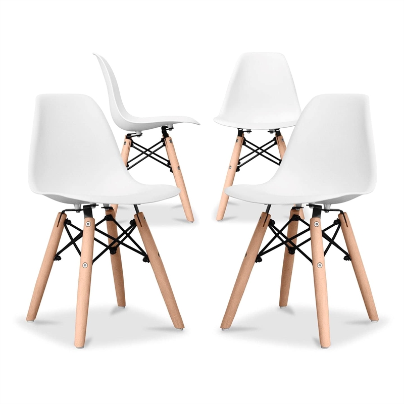 Maklaine 21.75 inches Plastic and Wood Kids Playroom Chairs in White (Set of 4)
