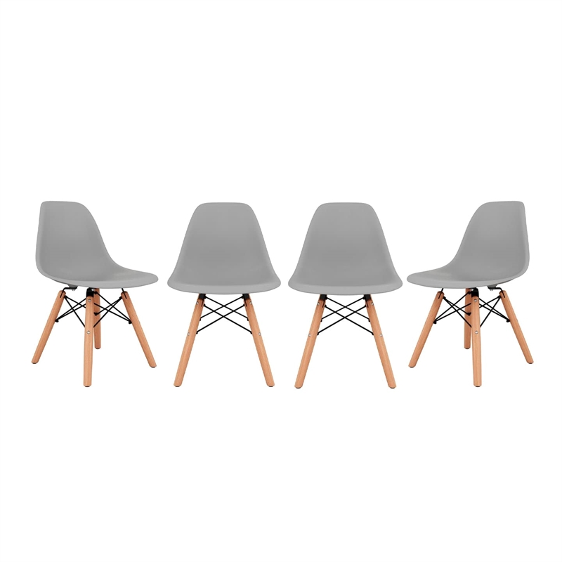 Maklaine 21.75 inches Plastic and Wood Kids Playroom Chairs in Gray (Set of 4)