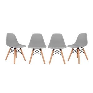 Maklaine 21.75 inches Plastic and Wood Kids Playroom Chairs in Gray (Set of 4)