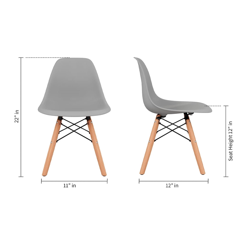 Maklaine 21.75 inches Plastic and Wood Kids Playroom Chairs in Gray (Set of 4)