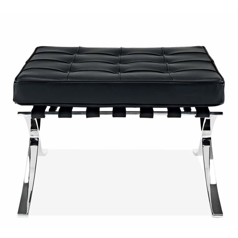 Maklaine 32 inches Real Leather and Stainless Steel Stool in Black
