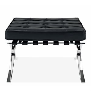 Maklaine 32 inches Real Leather and Stainless Steel Stool in Black