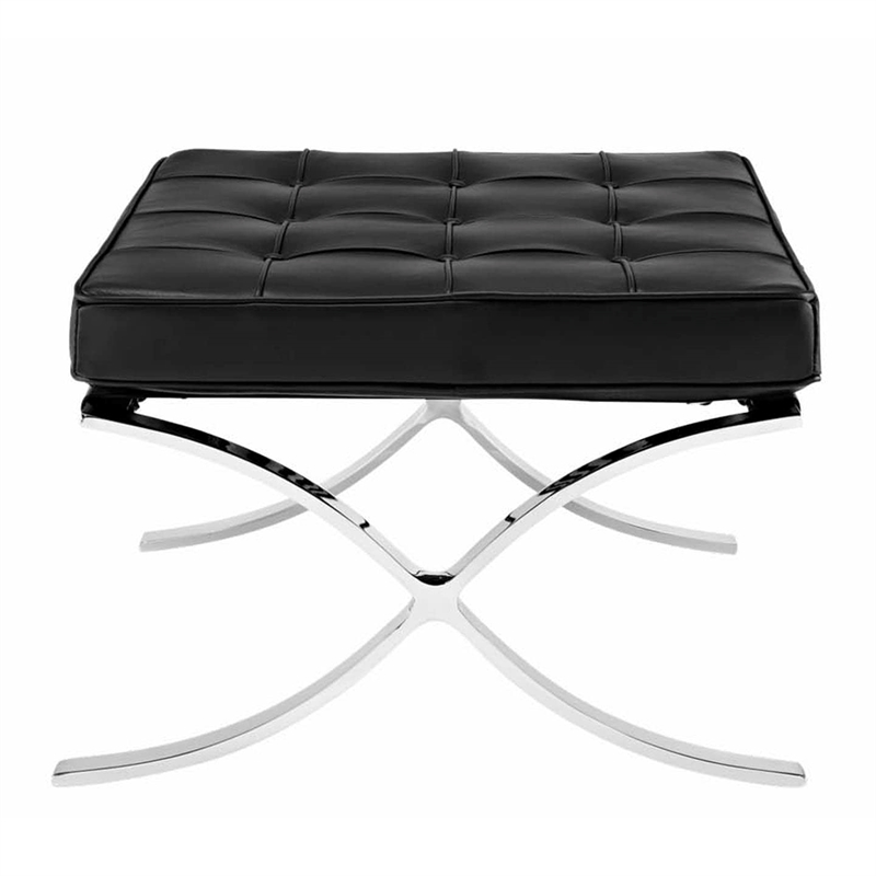 Maklaine 32 inches Real Leather and Stainless Steel Stool in Black
