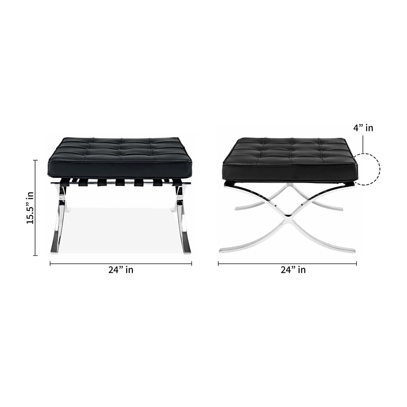 Maklaine 32 inches Real Leather and Stainless Steel Stool in Black