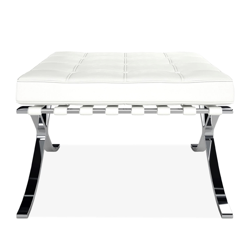 Maklaine 32 inches Real Leather and Stainless Steel Stool in White