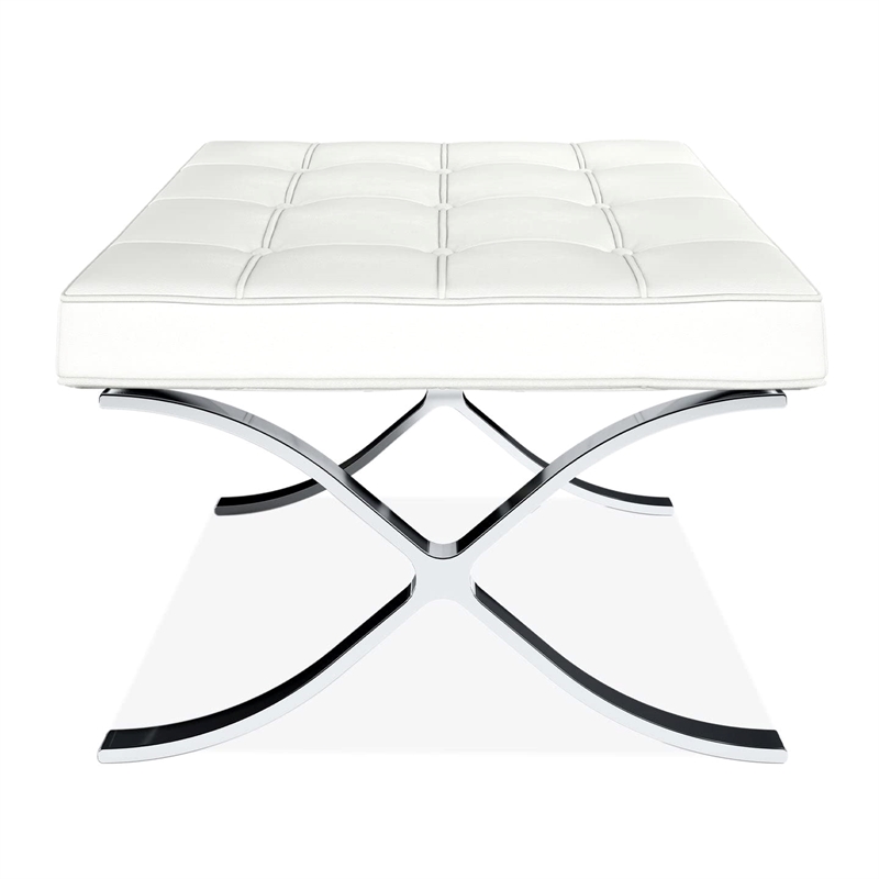 Maklaine 32 inches Real Leather and Stainless Steel Stool in White