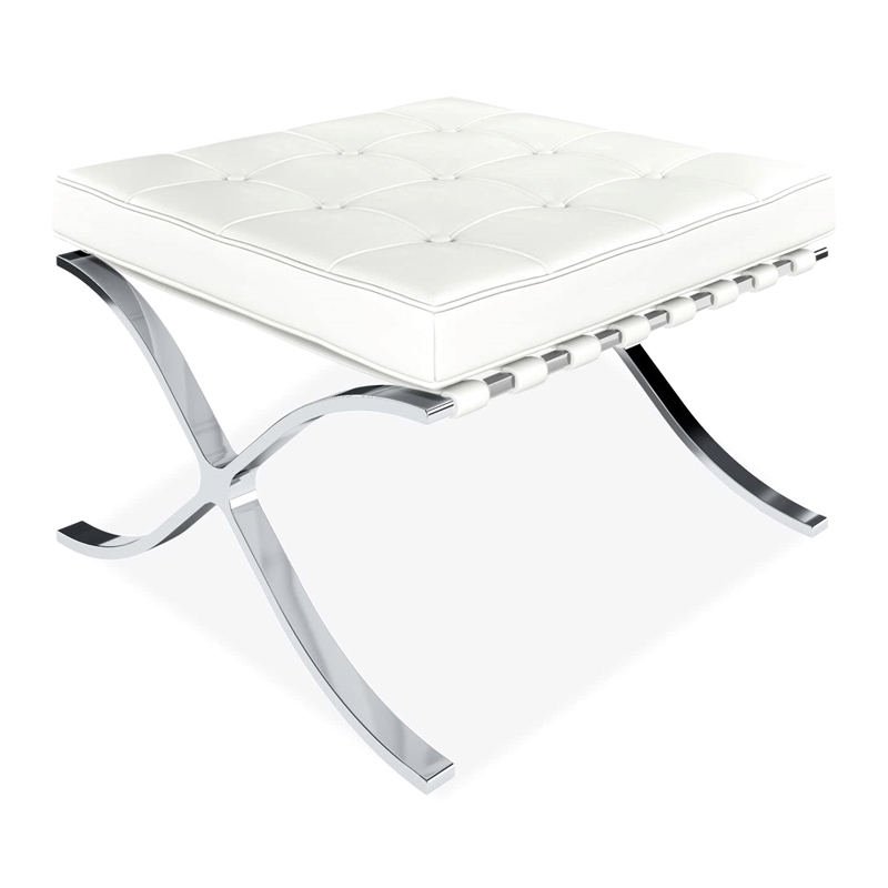 Maklaine 32 inches Real Leather and Stainless Steel Stool in White