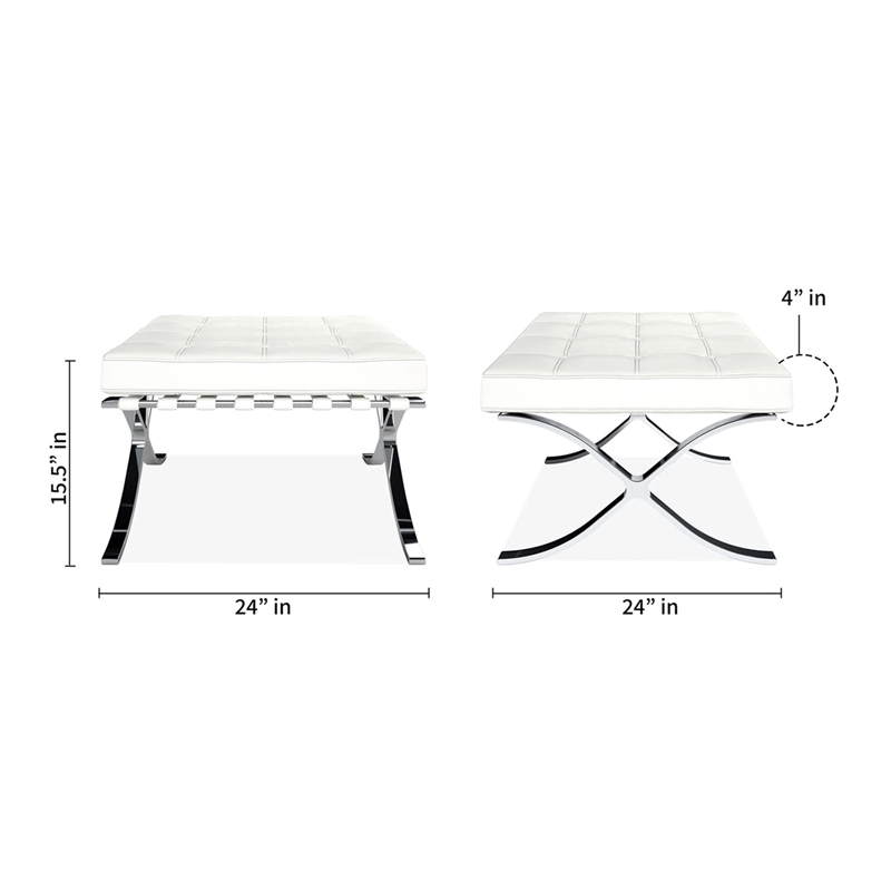 Maklaine 32 inches Real Leather and Stainless Steel Stool in White