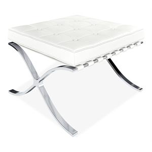 maklaine 32 inches real leather and stainless steel stool in white