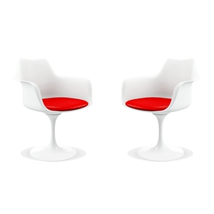Maklaine 18 inches Mid-Century Plastic and Metal Armchairs in Red (Set of 2)