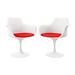 maklaine 18 inches mid-century plastic and metal armchairs in red (set of 2)