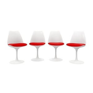 Maklaine 17.5 inches Plastic and Metal Dining Chairs in Red (Set of 4)