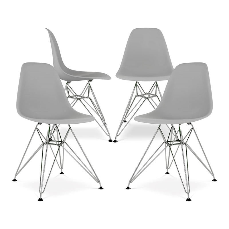 Maklaine 17 inches Plastic and Chrome Steel Dining Chairs in Gray (Set of 4)