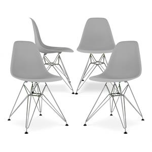maklaine 17 inches plastic and chrome steel dining chairs in gray (set of 4)