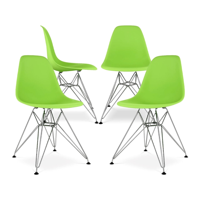 Maklaine 17 inches Plastic and Chrome Steel Dining Chairs in Green (Set of 4)