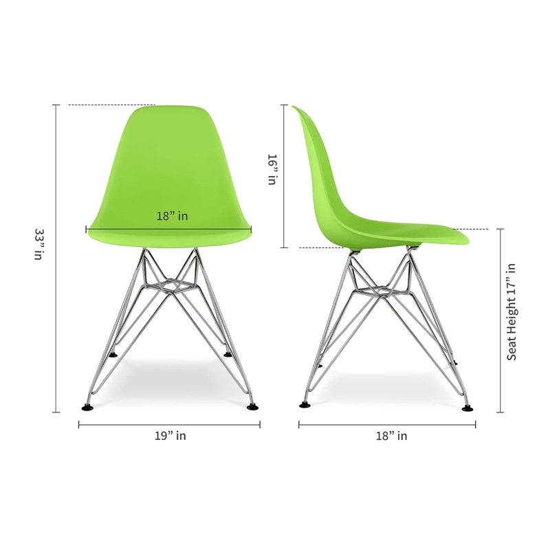 Maklaine 17 inches Plastic and Chrome Steel Dining Chairs in Green (Set of 4)