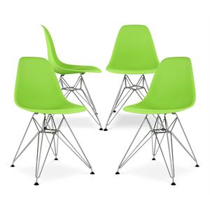 maklaine 17 inches plastic and chrome steel dining chairs in green (set of 4)