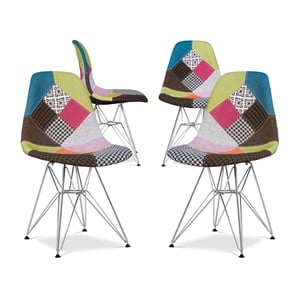 Maklaine 17 inches Mid-Century Cotton Dining Chairs in Multi-Color (Set of 4)