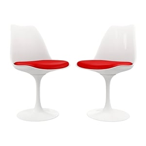 Maklaine 17.5 inches Plastic and Metal Dining Chairs in Red (Set of 2)