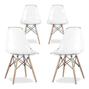 maklaine 17.5 inches plastic and wood dining chairs in clear (set of 4)